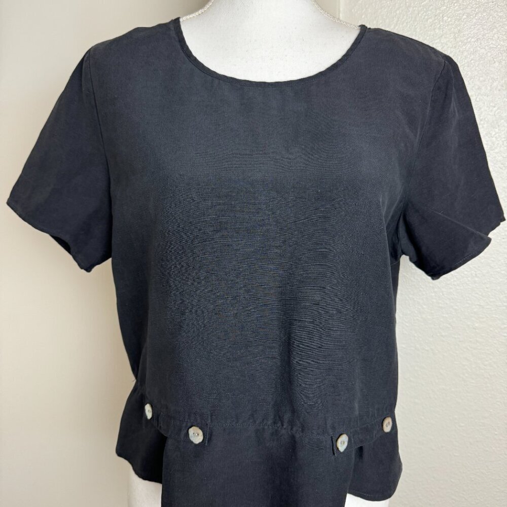 Vintage Freeport Studio Top Blouse Black Silk & Linen Size M /L